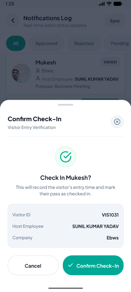 Check-In Confirmation Modal
